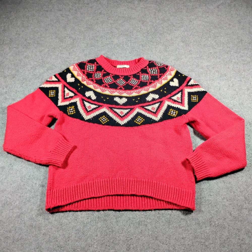 Marine Layer Womens Archive Alpine Fair Isle Sweater Red Heart Wool Blend Size S